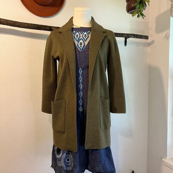 J. Crew Olive Green Merino Wool Open Style 3/4 Sleeve Cardigan Jacket Size XXS - Picture 12 of 13